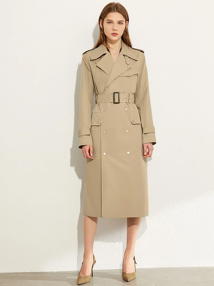 

AMII Minimalism Autumn Fashion Women Windbreaker Solid Lapel Double breasted Belt Women Overcoat Female Coat 12070333