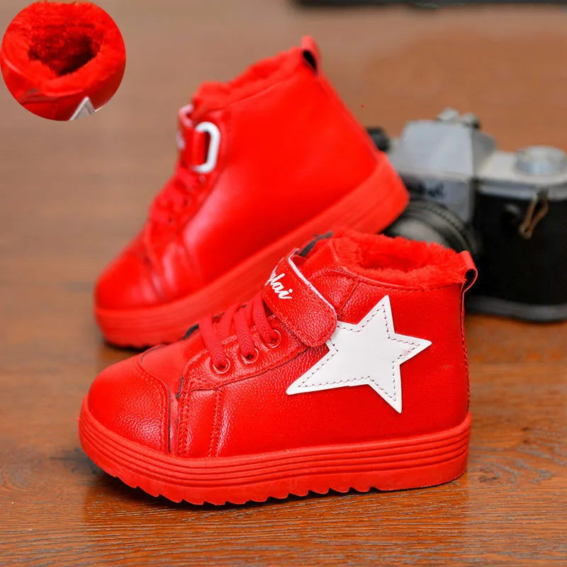 

Autumn and Winter Children's Casual Boots High-top Kids Leather Boots Warm Brand Children Flat Boots