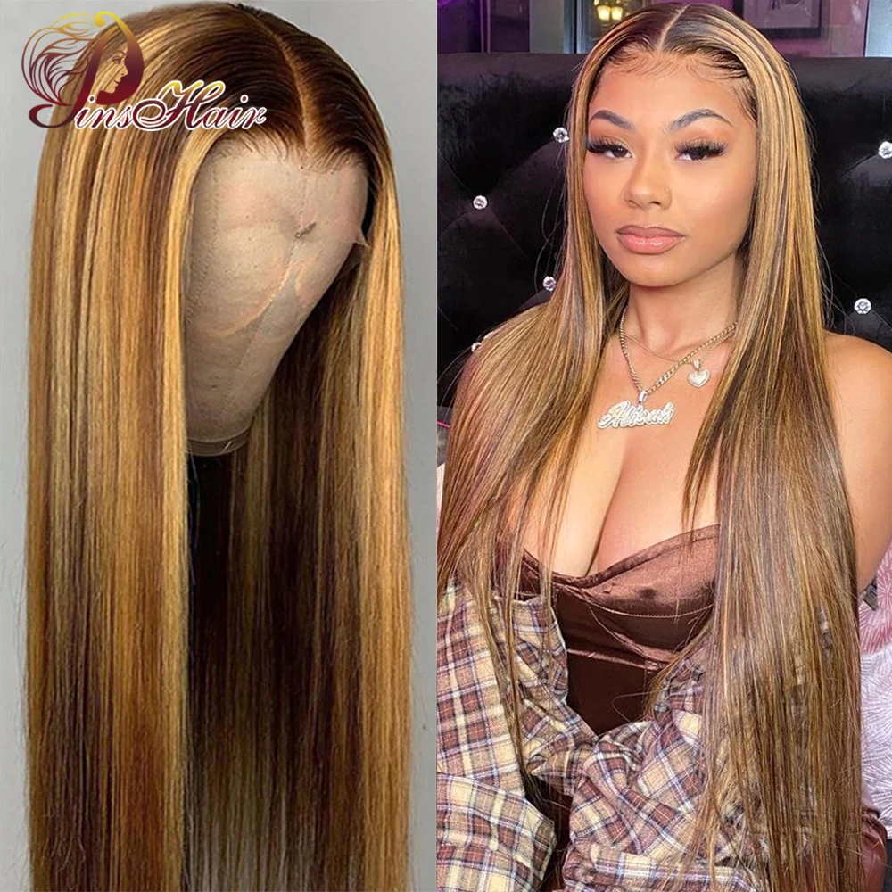 

Ombre Highlight Human Hair Wigs 13x4 Lace Front Wig Human Hair Frontal Wigs Colored Bone Straight For Black Women 28 30inch Remy