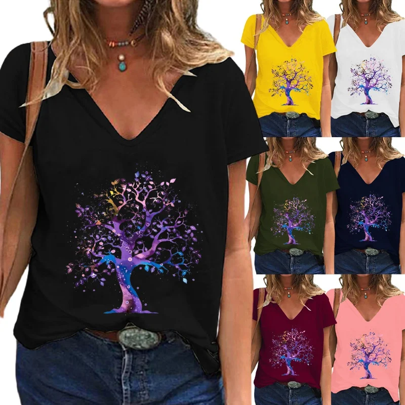 

Women Clothing Pullover Top Elegant Graphic T-Shirt Graphic Tee Summertee Short Sleeves V-neck Plus Size Loose T Shirt