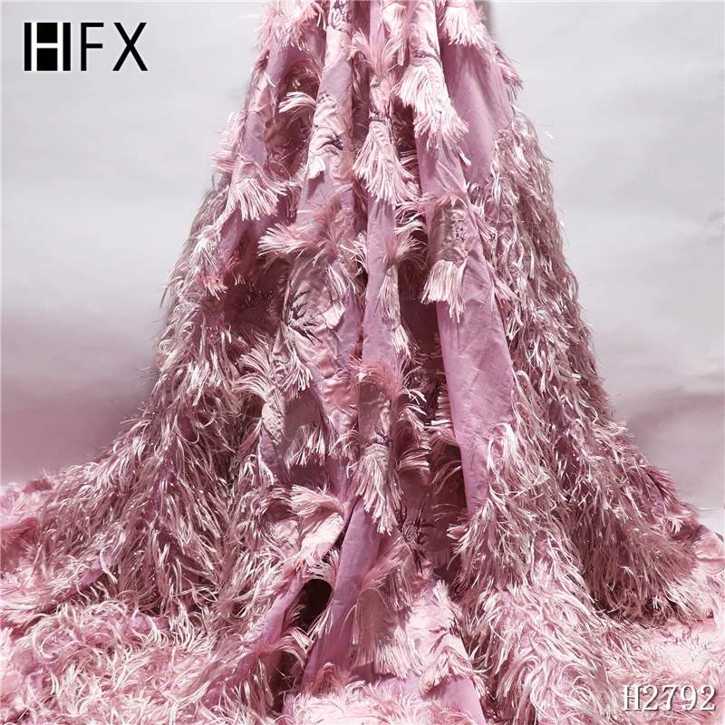 HFX 2019 Diamond elegant 3d flower purple color with feather embroidery African tulle lace fabric Nigeria french H2792 | Дом и сад