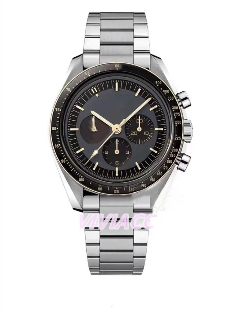 Мужские кварцевые часы с хронографом серебристые зеленые синие керамические