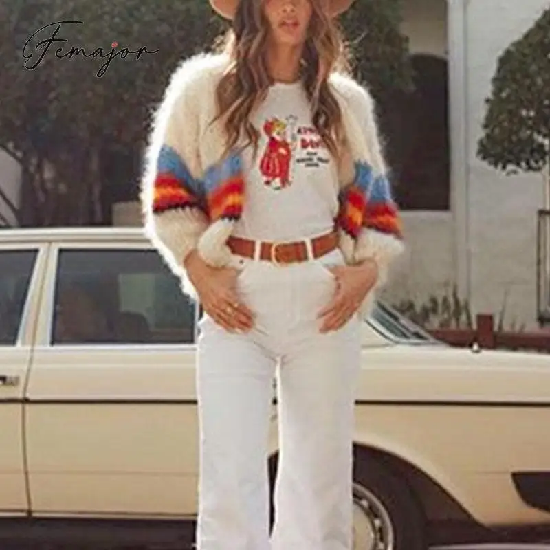 Femajor осень 2019 Женский Теплый кардиган женский модный цветной блок полосатый