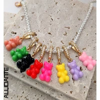 korea gummy bear zircon pendant enamel box chain necklaces for women y2k sweet candy color cartoon choker necklaces jewelry gift