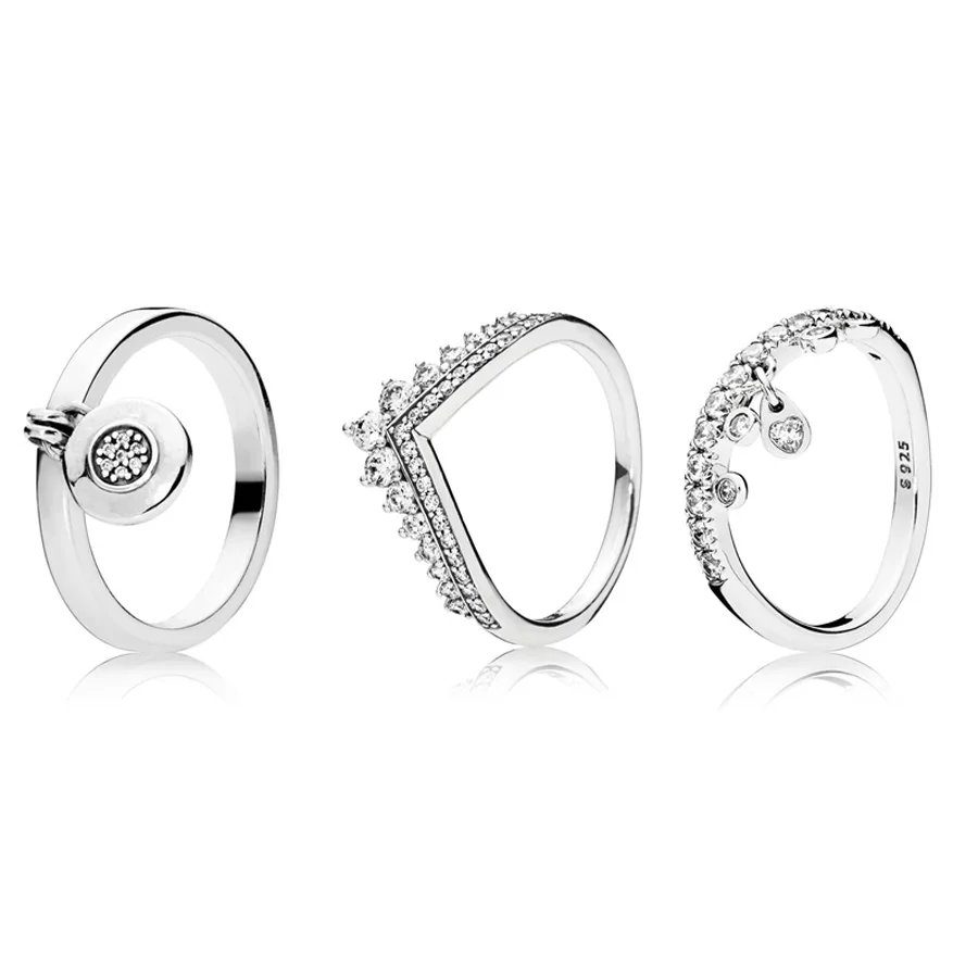 

925 Sterling Silver 3 Style Rings Pendant Full Sparkling Micro Pave CZ Ring For Women Wedding Jewelry