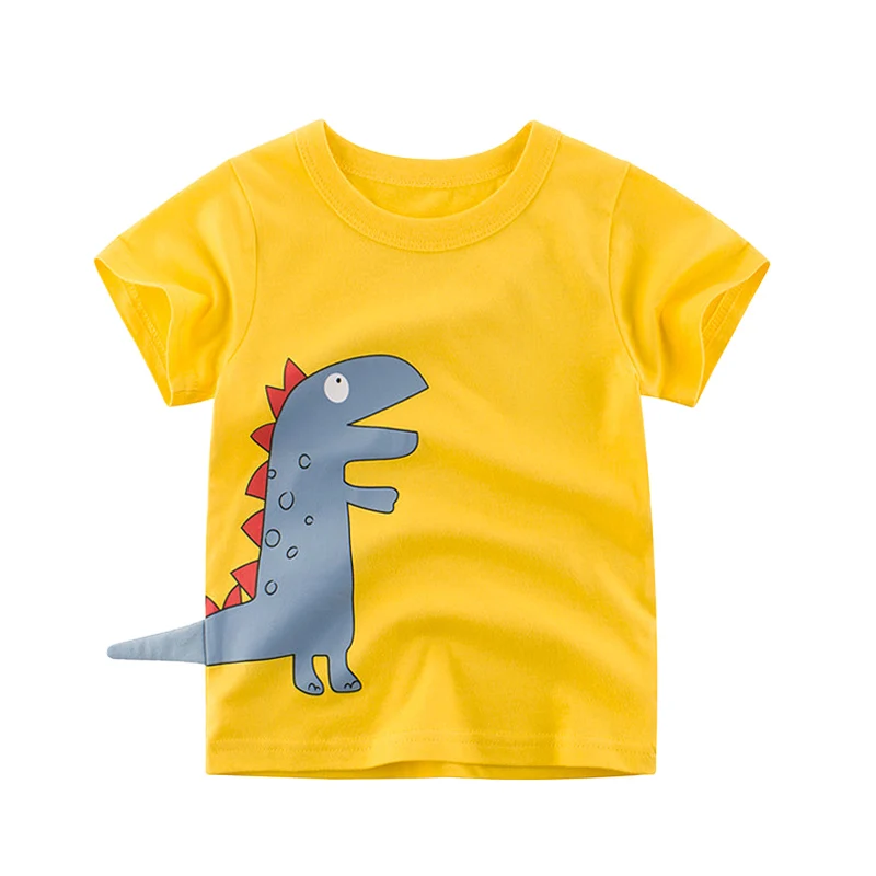 

T-Shirt Dinosaur Boys Kids Clothing Tee Cotton Short Sleeves Summer T Shirts Tops Yellow Clothes Children Toddler Teens