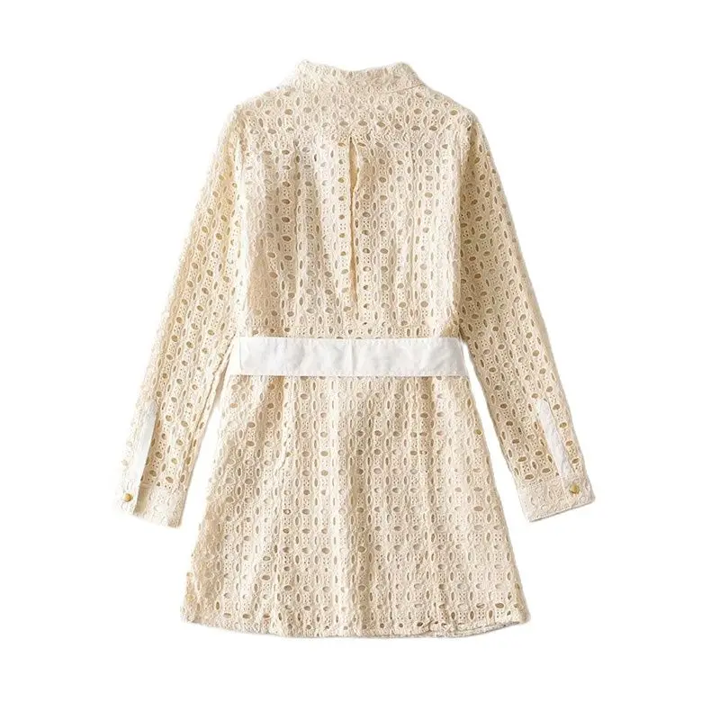 Женское платье с вышивкой Za плиссированное платье-рубашка длинным рукавом и