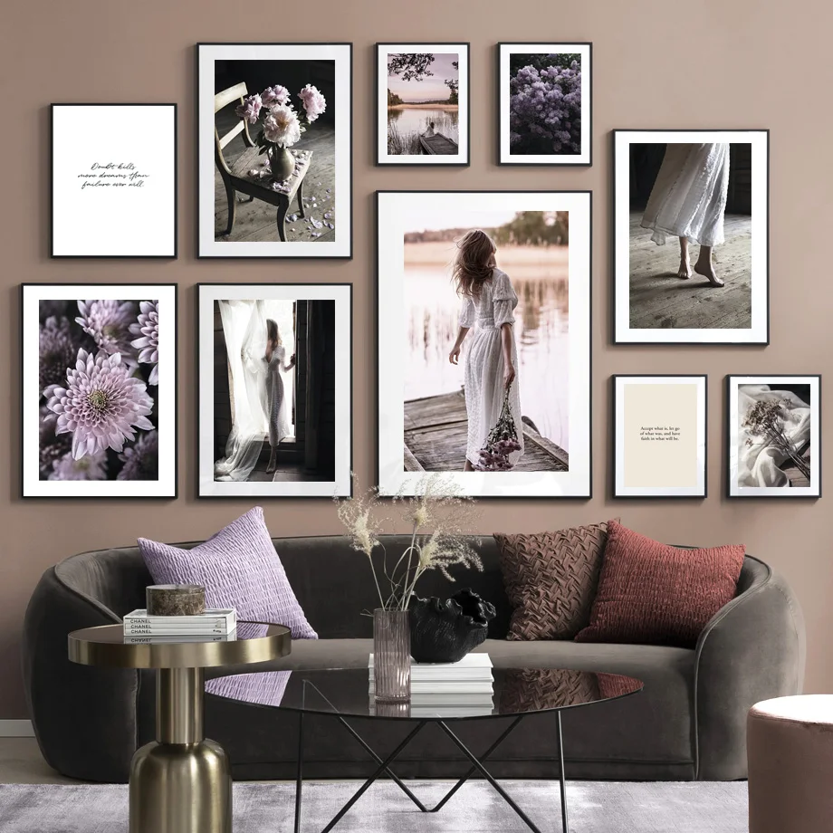 

Wall Art Canvas Painting Purple Clove Dried Flowers Barefoot Woman Nordic Posters And Prints Wall Pictures For Living Room Decor