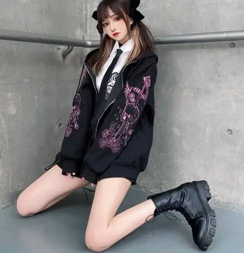 

Women Autumn Winter Japanese Harajuku Preppy Style embroidered loose Baseball Long Sleeve Fashion Coat