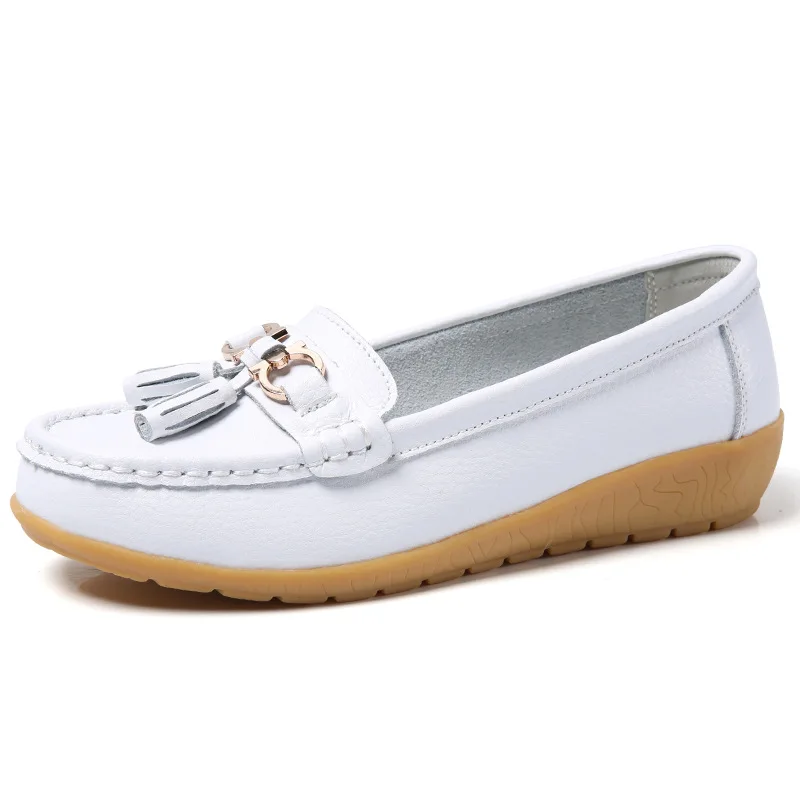 Мокасины женские из бычьей кожи на плоской подошве без застежки большие размеры