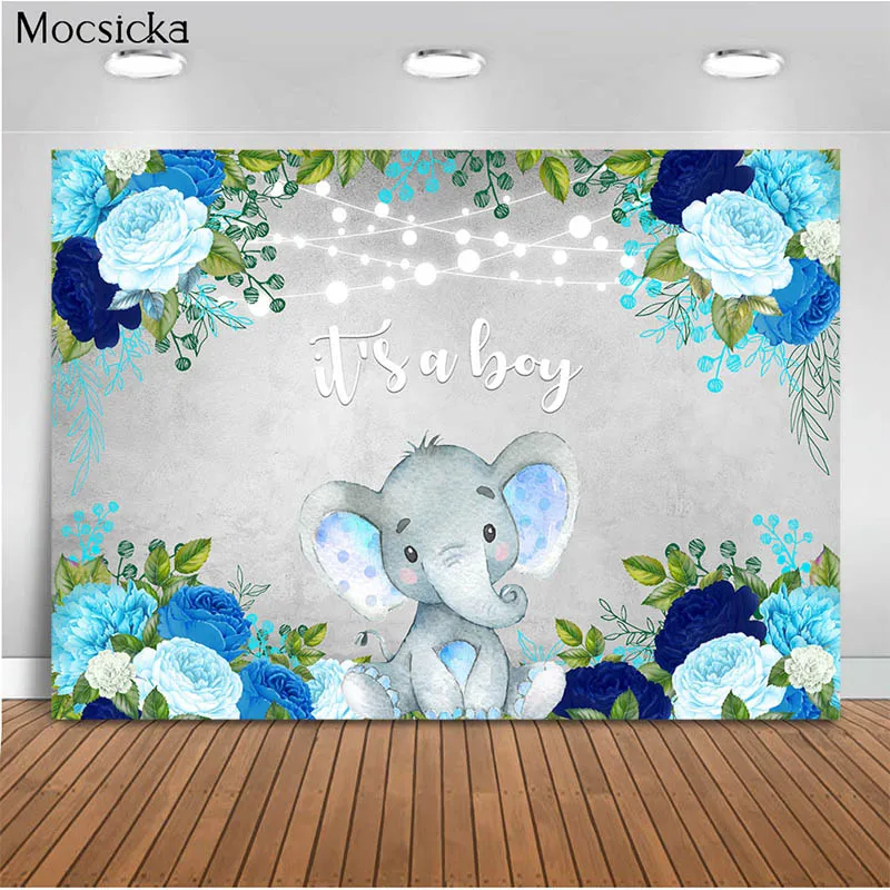 

Mocsicka The Boy Photography Background Elephant Blue Rose Decoration Props Newborn Baby Shower Photo Backdrop Studio