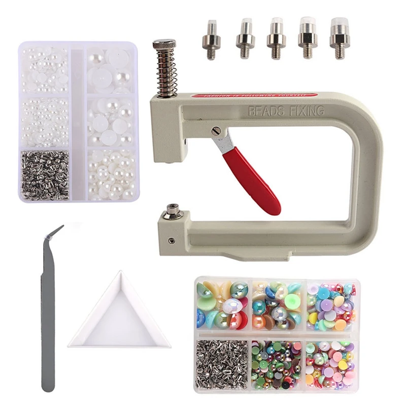 

Pearl Setting Machine (Including 5 Pcs Molds) With 2 Box Of 5 Sizes Colorful Hemispherical Pearls Kit With Rivet Studs