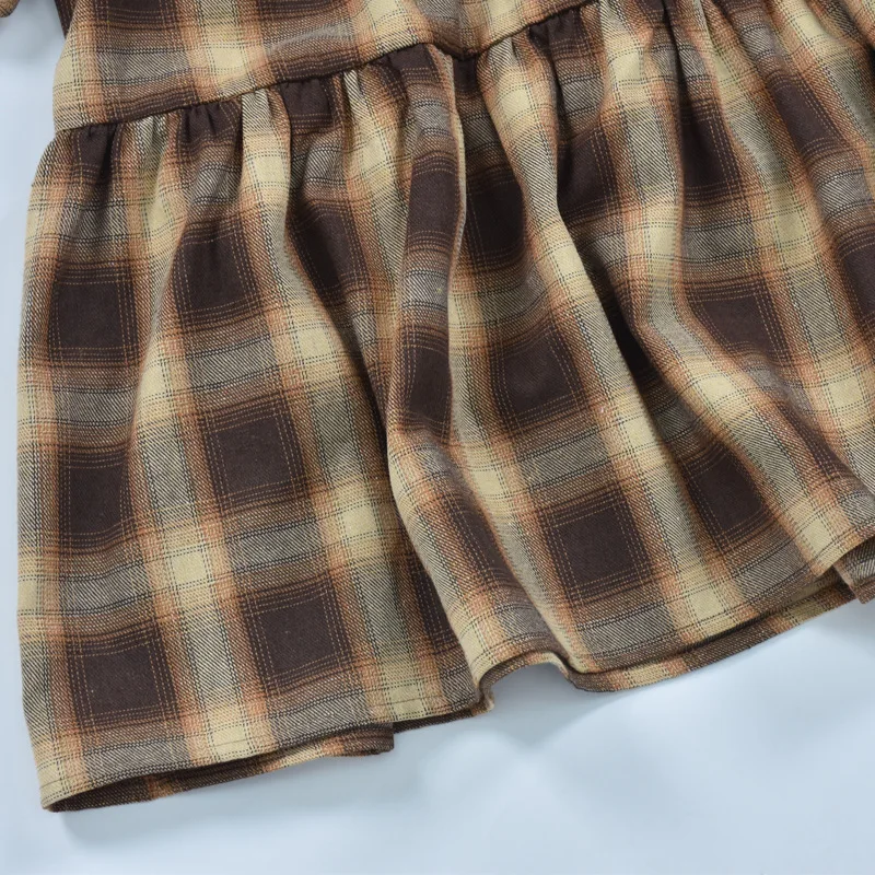 

Zoulv Women 2021 Spring Ruffle A Line Plaid Dress Vintage Casual Round Neck Full Sleeve Loose Vestidos Lady Office Dresses