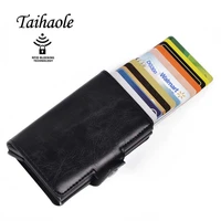 taihaole 2020 men and women business credit card holder metal rfid double aluminium box crazy horse leather travel card wallet