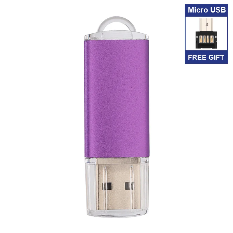 Бесплатный Micro USB адаптер металлический USB флэш-накопитель 32 Гб 16 Гб OTG Флешка 64 Гб 128 ГБ 256 ГБ 512 ГБ Флешка флеш-накопитель 8 Гб карта памяти - Цвет: Purple Micro USB