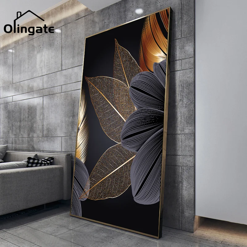 

Modern Home Decor Abstract Wall Art Black Golden Plant Leaf Canvas Poster Print Painting Nordic Living Room Decoration Picture
