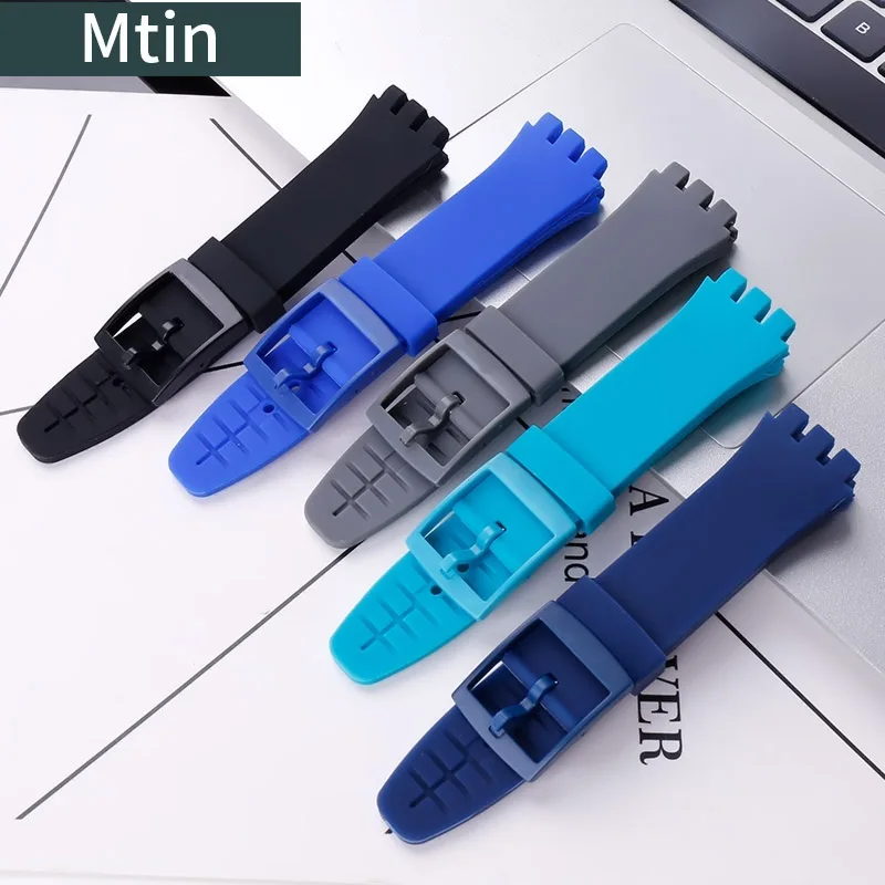 Silicone strap 20mm pin buckle watch accessories for Swatch Swatch SUSB401 SUSW402...