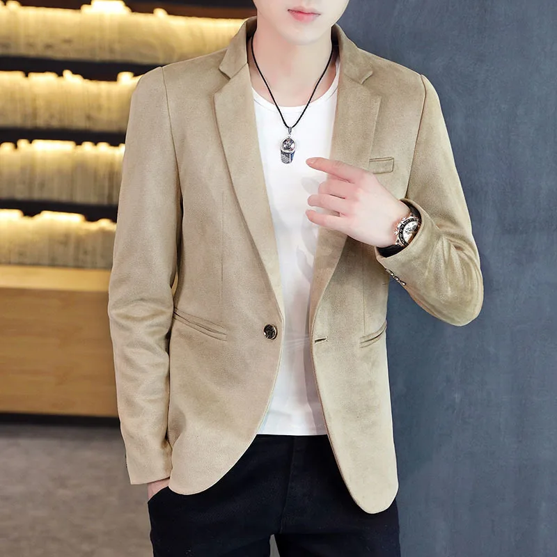 

2021 Мужская однотонная одежда в стиле «Джокер»; Оленья кожа; Из флока подростков Осень; Новый костюм cultivate one's morality; Блейзер для досуга