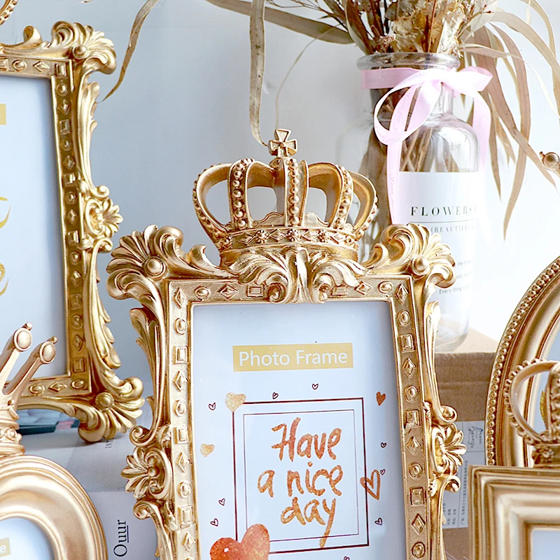 Винтажная резная Золотая Корона фоторамка рамка из смолы для картины 3/6/7 дюйма