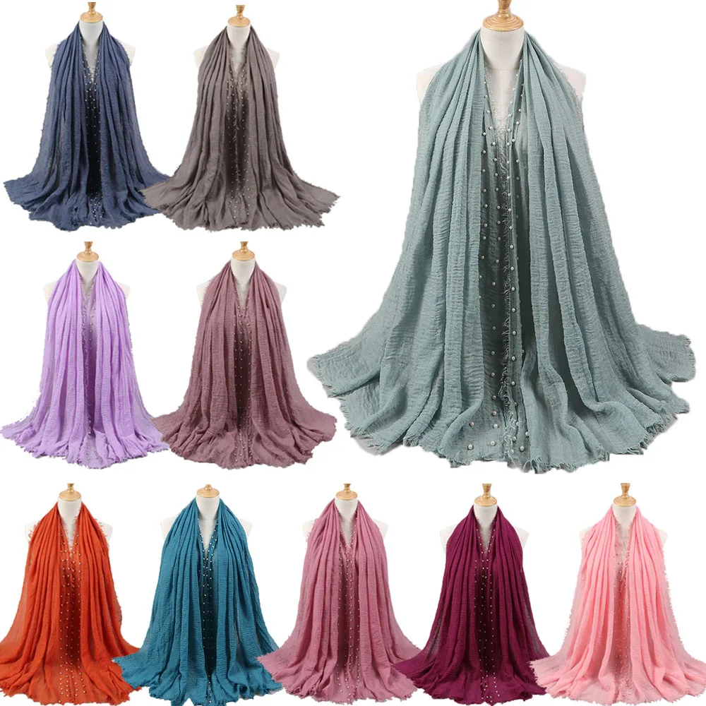 

Хлопковый хиджаб с жемчужинами и бусинами, 55 цветов