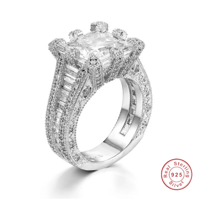 Роскошные квадратные кольца для помолвки 4ct SONA бриллианты женщин имитация