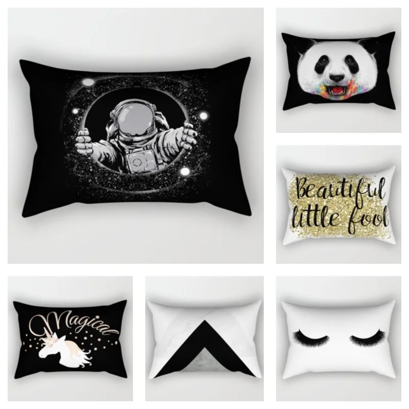

Astronaut Wind Moon Fluff Lumbar Cushion Cover 30x50cm Black And White Simple Geometric Polyester Throw Pillow Case Funda Cojin