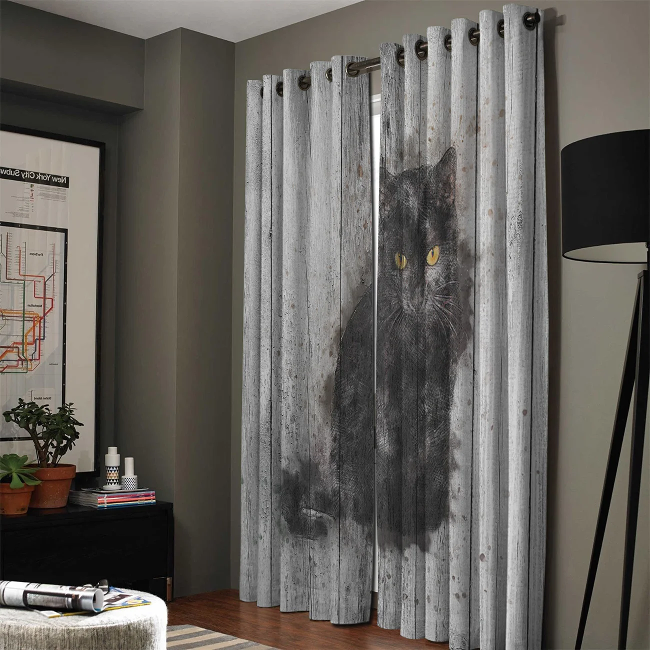 Милая кошка с акварельным стилем на деревянном текстурном фоне оконная