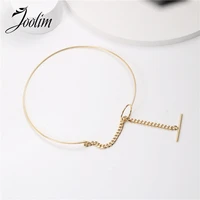 joolim jewelry pvd gold finish symple entry lux choker necklace stylish stainless steel necklace