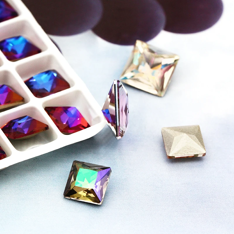 Блестящие квадратные Стразы с острым основанием для принцессы 8/10/12 мм стразы K9