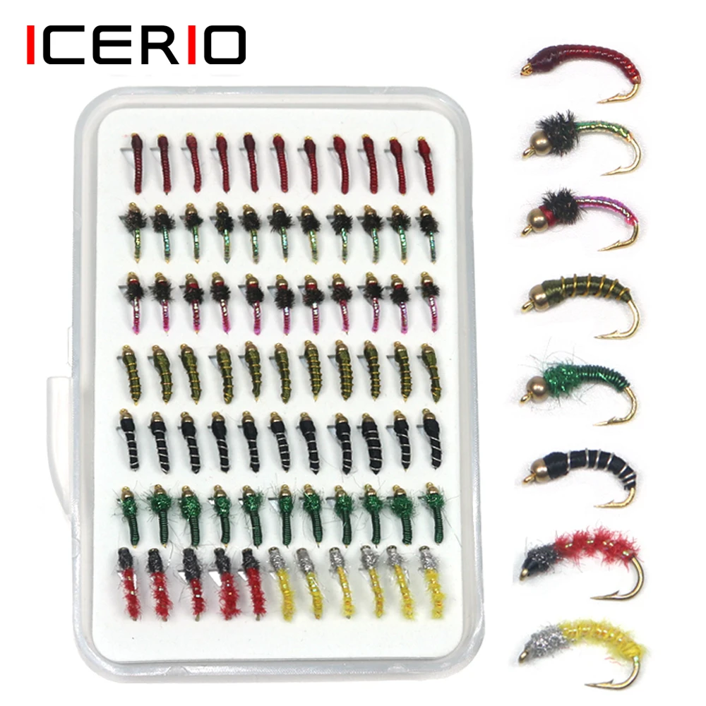 ICERIO Nymph Fly 77 шт. рыболовные приманки с бусинами крючки в виде мухи для ловли форели