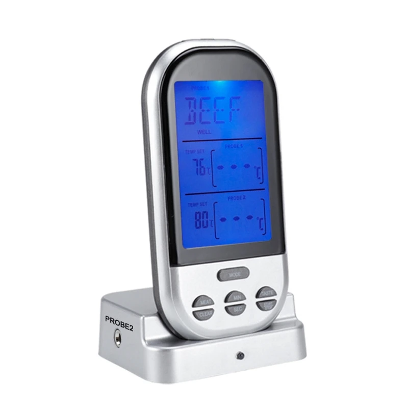 

Wireless Digital Cooking Food Meat Thermometer with Oven Probe for Oven Dual Probes for Kitchen Smoker Grill BBQ Silver