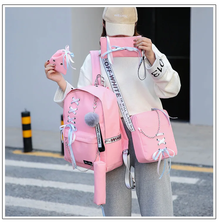 Цепь USB рюкзак женский парусиновый 5 шт./компл. для подростков девочек сумка через