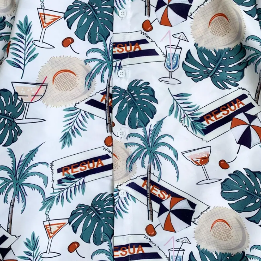 

Men Clothing Featuring Flower Printing Men Coconut Tree Turndown Collar Half Sleeve Button up Loose Beach Blouse Shirt