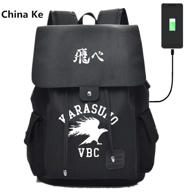Рюкзак Haikyuu Karasuno с USB портом для мальчиков сумка на молнии мессенджер школьный