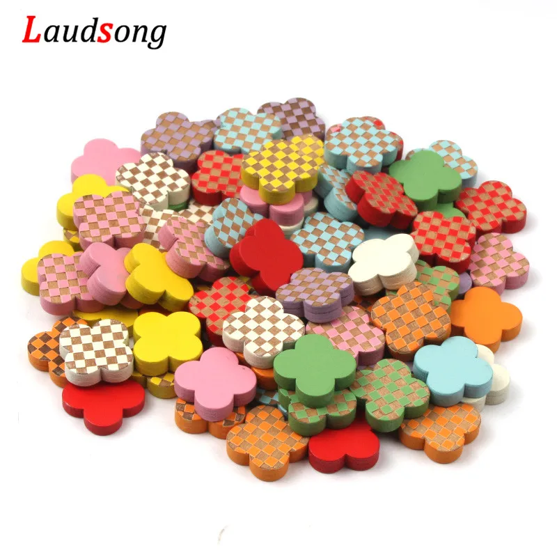 20 шт. 17x20 мм натуральный плед с узором из четырехлистного клевера без отверстия