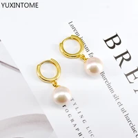 10mm7 8mm white pearl hoop earrings for women 925 sterling silver ear buckle simulation pearl dangle earrings elegant jewelry