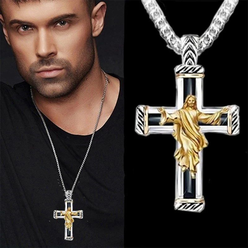 Men And Women New Retro Personality Creative Design Jesus Cross Pendant Rock Casual Gift Necklace