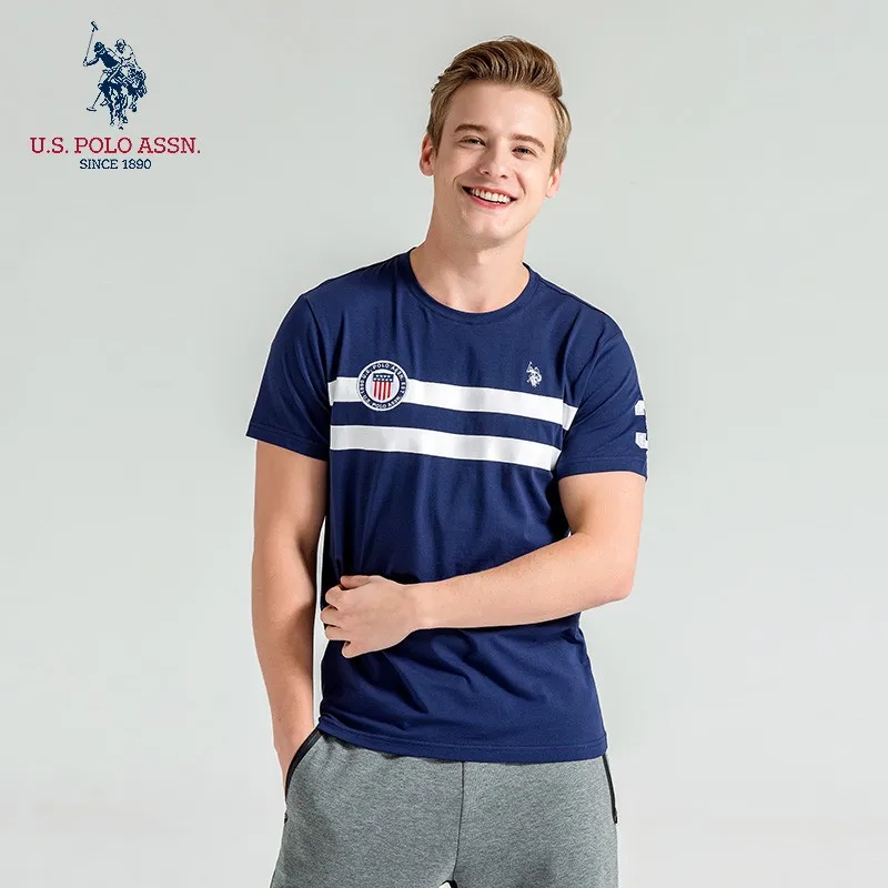Us Polo Assn New Four Colors Men's Short Sleeve T-shirt Round Neck Cotton Fashion Trend Casual All-match Sports Shirt | Мужская