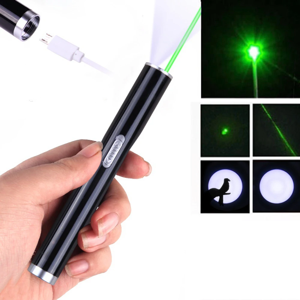 

USB Charging Green Red Laser Pointer 532nm 650nm 5000m Two-In-One Moon Light Outdoor Lighting + Laser Indicator