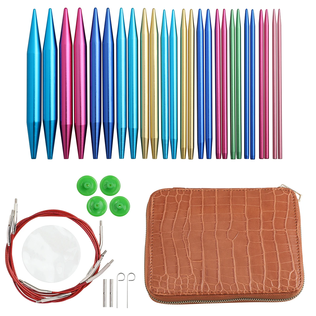 

Red Color Genuine Leather Bag Circular Knitting Needles Set Interchangeable Crochet Needles Yarn Knitting Accessories Kit 2021