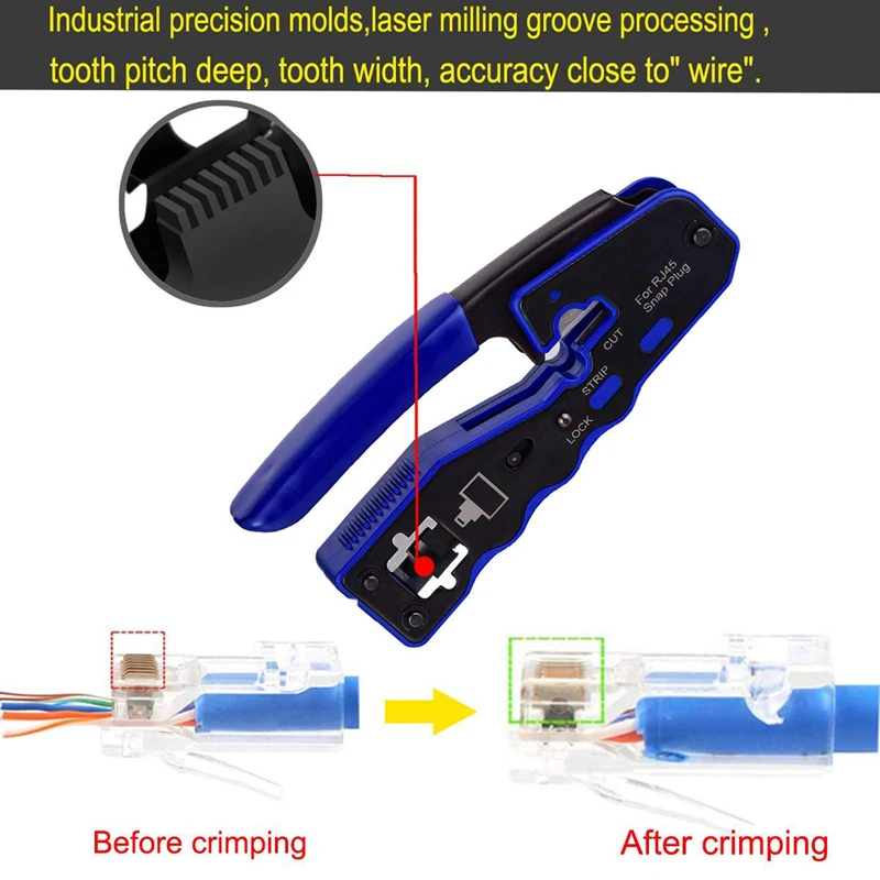 RJ45 обжимной инструмент пройти через резак для Cat6 Cat5 Cat5E 8P8C Модульные соединители