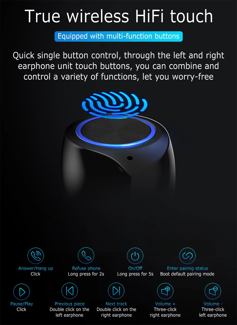 TW60 TWS беспроводные Bluetooth наушники BT5.0 32Ω 20 кГц 400 мА/ч стереогарнитура с сенсорным