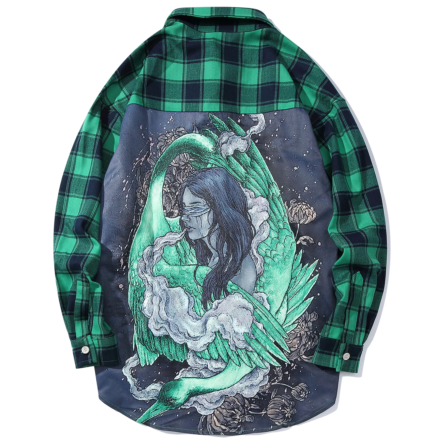 Aelfric Eden японский стиль Лоскутные в клетку с принтом мужские рубашки 2019 Harajuku