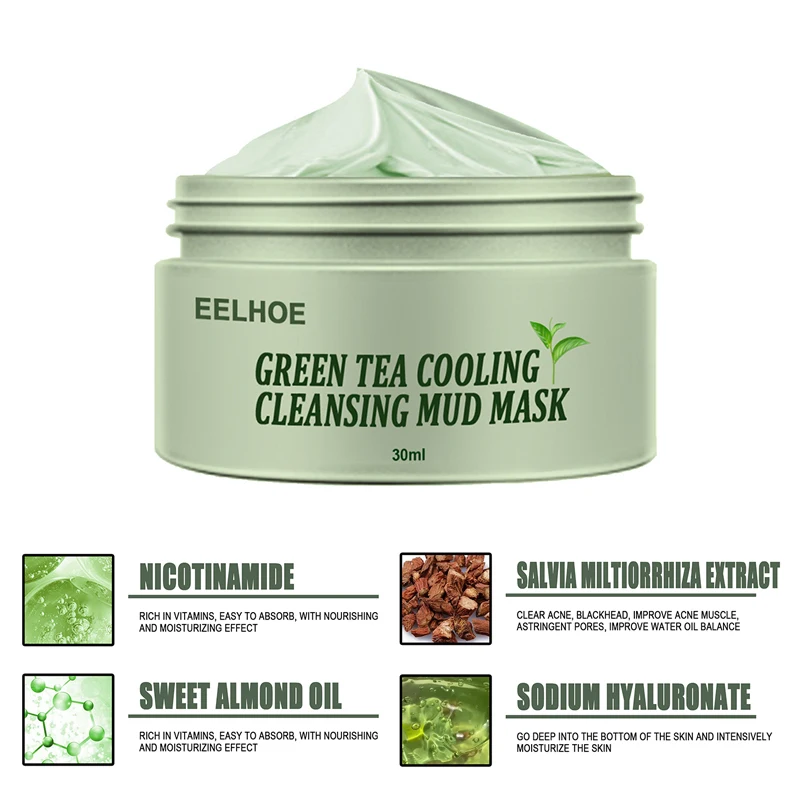 

Green Tea Moisturizing Oil Control Cleansing Mud Mask Hydrating Removal Blackhead Acne Shrink Pores Cleansing Mud Mask Face Care