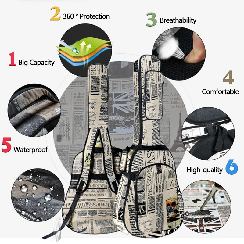 Чехол для гитары водонепроницаемая сумка рюкзак из ткани Оксфорд 600D