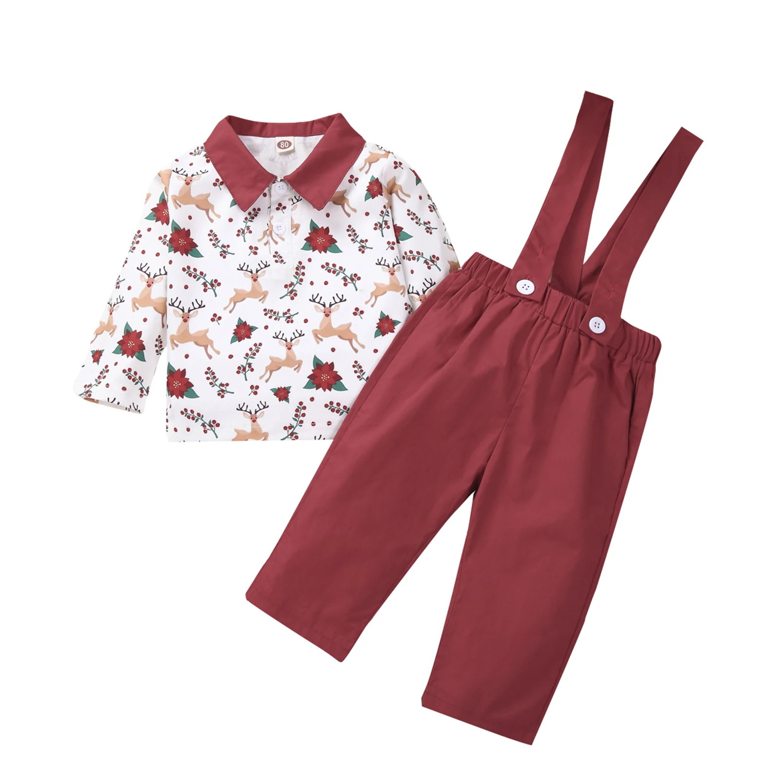 

Комплект детской рождественской одежды из двух предметов, пуловер с длинным рукавом и принтом и юбка на бретелях/брюки