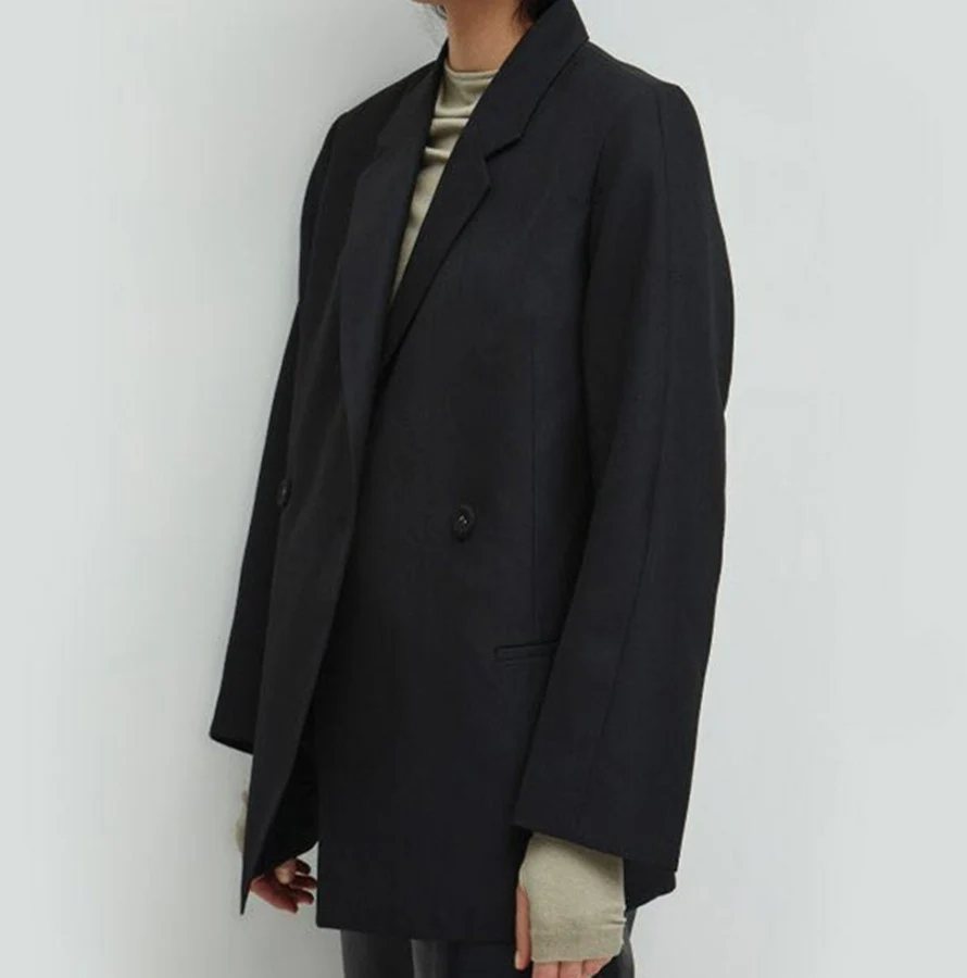 Suit Black Женский костюм свободный шерстяной Блейзер Женский синий/черный - Цвет: Suit Black