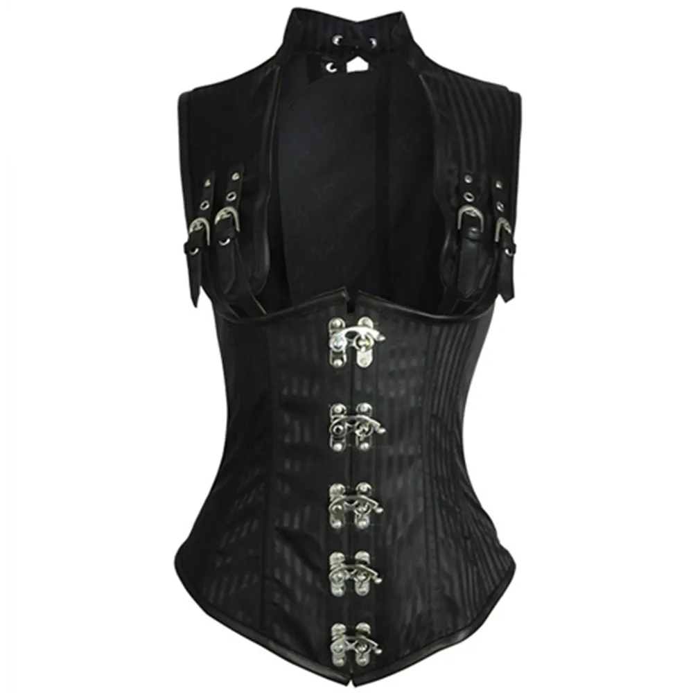 

Black Striped Steampunk Sexy Corsets and Bustiers Burlesque Steel Boned Waist slimming Corset Underbust Jacket Corselet