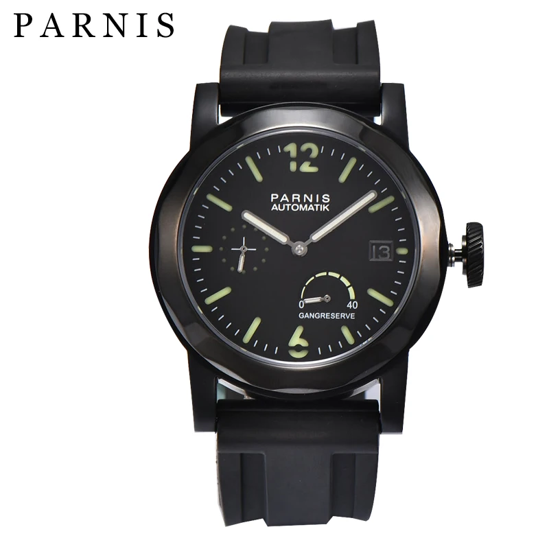 Часы мужские механические Parnis повседневные светящиеся с резиновым ремешком
