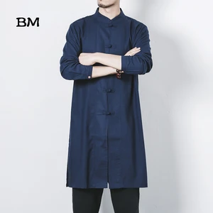 Китайский стиль, черные хлопковые льняные мужские рубашки с длинным рукавом, Повседневная приталенная рубашка, модная одежда, белые длинные рубашки 2019